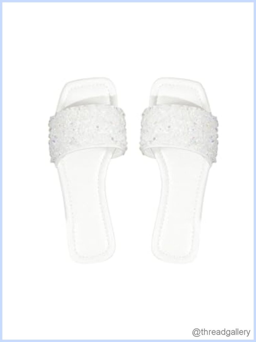 Rhinestone Flat Sandals Square Toe Dressy Slides Slip On